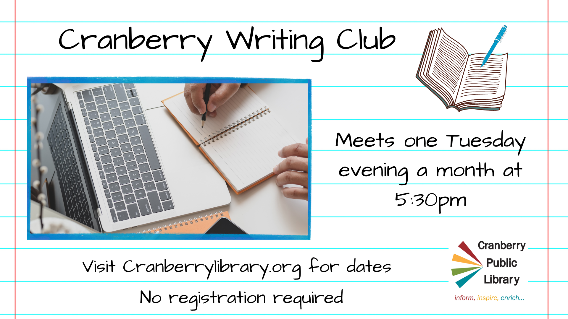 Flyer for the Cranberry Writing Club
